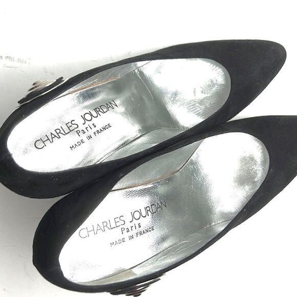 CHARLES JOURDAN Paris Black Suede Heels US 9,5-10 - Picture 8 of 15